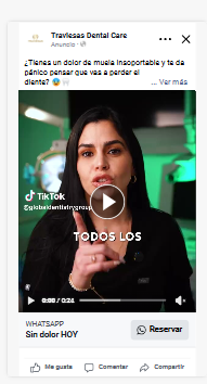 Anuncio de Traviesas Dental Care en Facebook e Instagram